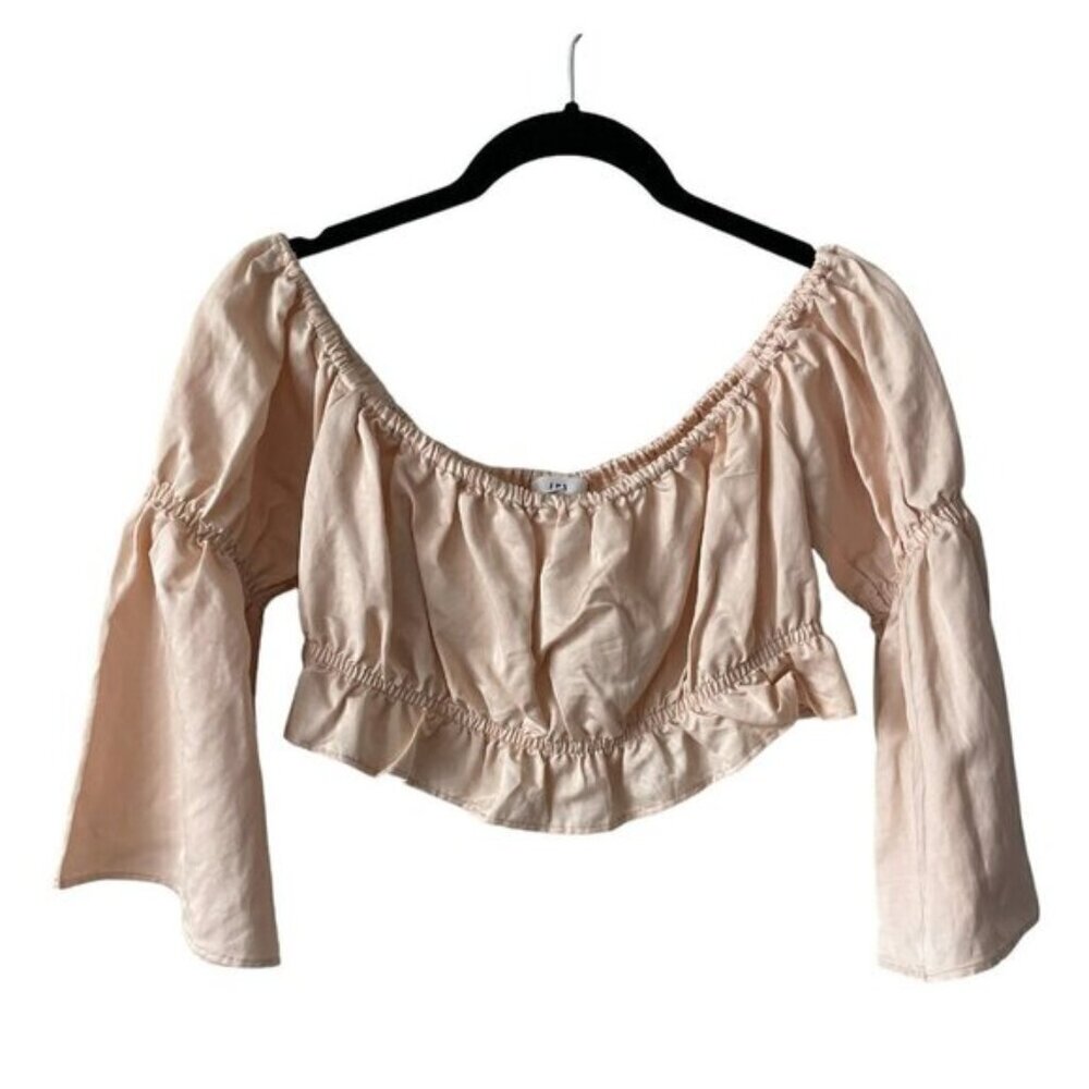 LPA Off The Shoulder Pullover Long Bell Sleeve Casual Cropped Top Cream Medium